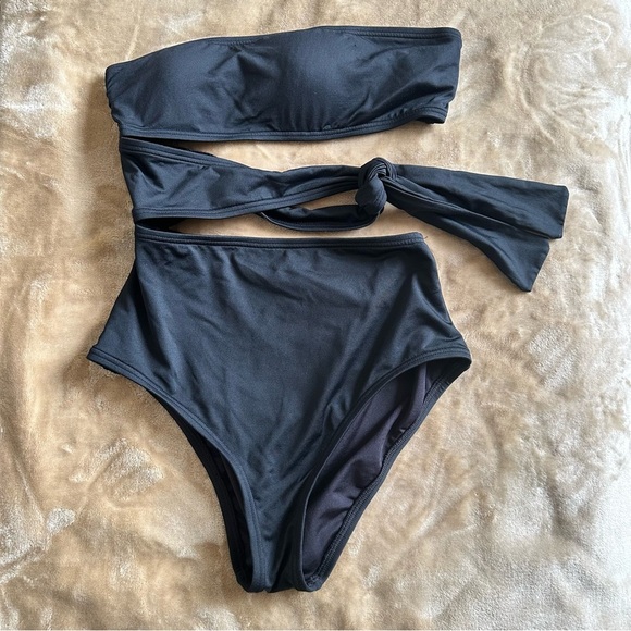 Proenza Shoulder Black Bandeau Side Tie One Piece Swimsuit Size XS - Picture 4 of 9